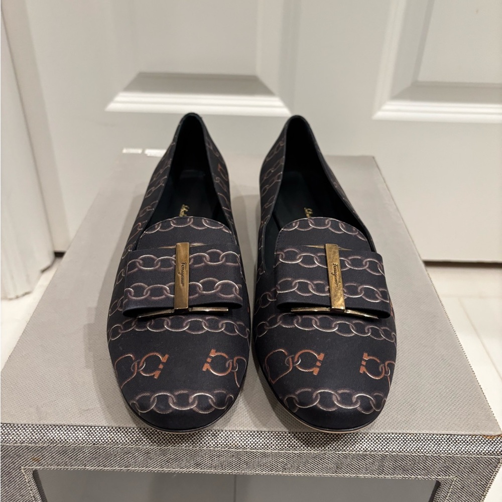Salvatore Ferragamo Black Loafers with Gold Accent